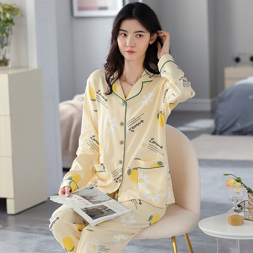 俞兆林睡衣女士春夏季纯棉长袖裤套装全棉大码穿家居服新款高级25年新款 NSSJ-2601（100%纯棉舒适） L （100-120斤）