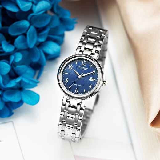 CITIZEN Eco-Drive Movement Blue Plate Steel Belt Fashion Casual Business Calendar Waterproof Women's Watch EW2690-81L