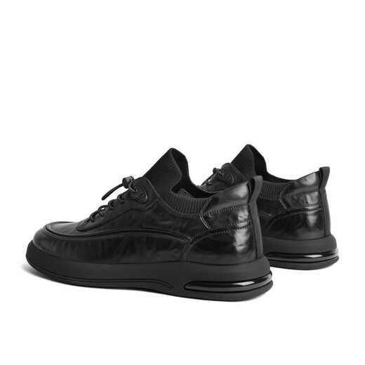 Belle Casual Shoes Men's Leather Lace-Free Sneakers A1244DM3 Black Danli 42
