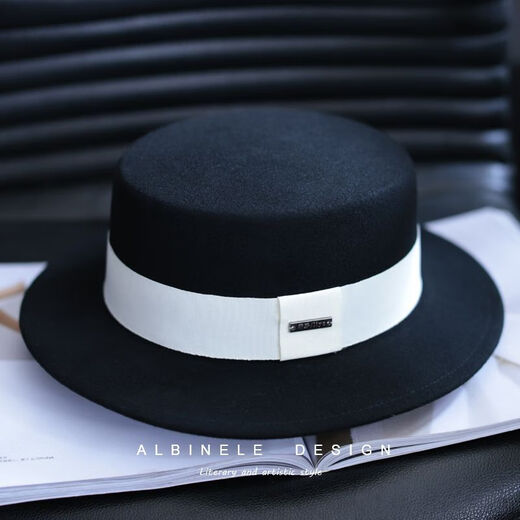Albinele Hat for Women Autumn and Winter Versatil Fashion Hat Wool Wool Black Ridge Top Hat British Retro Top Top Men Tamaño regular M Tamaño ajustable (54-57.5cm) Negro