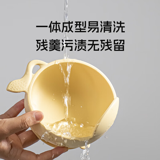 KUNPIMOOK 3-6 year old children's bowl baby supplementary food bowl baby full silicone anti-fall tableware portable suction cup type outing bowl milk yellow