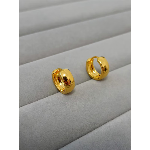 OINE18.K genuine gold glossy earrings for women, simple and versatile, plain gold earrings, cool style, gold high color retention 1