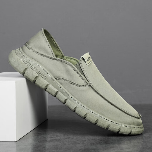 Belle strolls old Beijing cloth shoes men's summer trendy shoes canvas shoes men lazy people drive soft sole no laces light and breathable YS9901 beige 42