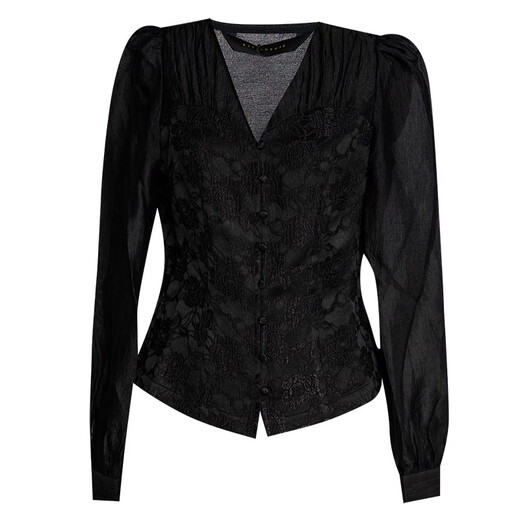 ROEYSHOUSE Luoyi texture jacquard splicing shirt women's autumn new long-sleeved new Chinese style Chinese style shirt 07329 Black S