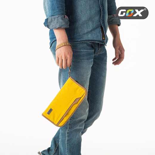 GOX护照夹护照包证据收纳包旅行大容量带隔层手机包男女便携式尼龙包 姜黄 小号