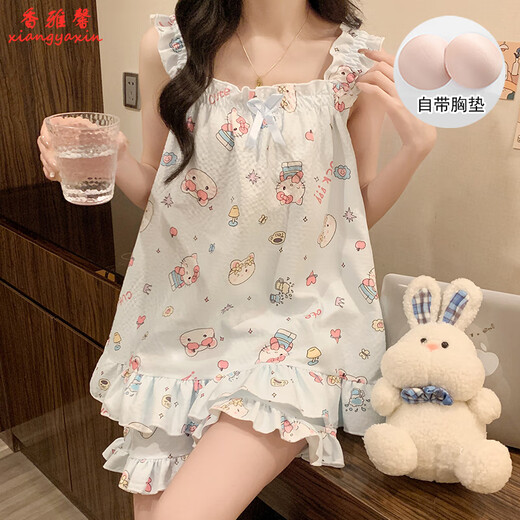 Xiangyaxin-Pyjamas mit Brustpolster für Frauen im Sommertag Student Hosentender Kurzfilme Süßes und niedliches, farbiges Mädchen Dünne Heimkleidung Set 9906 Schwarzer Plaid XL 115-125jin [Jin ist 0,5 kg]