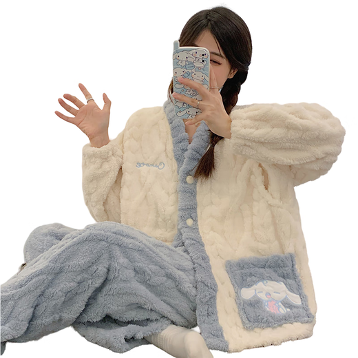 Modal Coral Velvet High-End Winter Cotton Sweet Girl Zweiteiler Pyjamas Herbst- und Winterstil plus Samt verdickte warme Haus 686 Pink Blumentasche Samt L [Empfohlen 100-120 Jin [Jin gleich 0,5 kg]]]