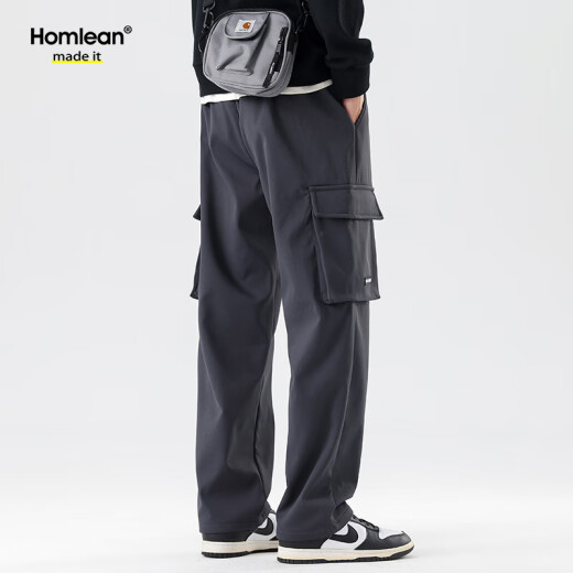 Homlean美式工装裤男春夏防风潮流机能风直筒休闲长裤子2350深灰XL