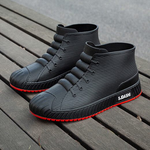 Aolie nuevas botas de lluvia ropa exterior impermeable para hombres estudiante de moda tubo corto trabajo para todas las estaciones botas de lluvia antideslizantes zapatos de goma para adultos negro 39