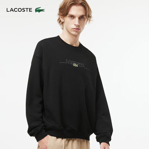 Lacoste French Crocodile Herrenkleidung losen Stil Baumwolle Runde Nackenpullover Sportpullover SH3878 031/Schwarz L 5