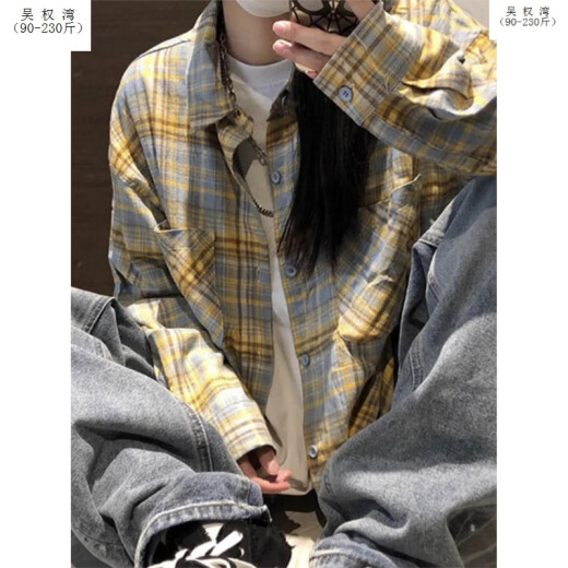 Wu Quanwan yellow blue plaid shirt for women 2024 new American retro striped long-sleeved shirt for men large size versatile jacket trend CJ9734 red plus velvet 2xl145 to 160Jin [Jin equals 0.5 kg] can be worn