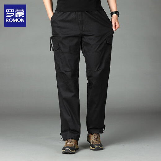 Luo Meng Overalls Men's Pure Cotton Autumn New Style Young and Middle-aged Pants Loose Straight Men's Casual Pants Outdoor Wear-Resistant Men's Pants J18 Dark Green Single Piece XL About 140-160 Jin Jin is equal to 0.5 kg