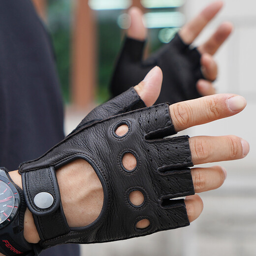 Lootis NOOLDERS men's half-finger retro driving deerskin gloves retro motorcycle riding driving gloves half thin dark brown M size