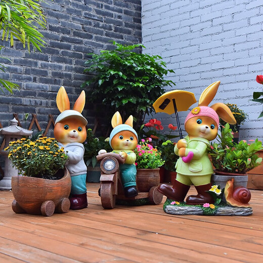 Yimingyuan Garden Decoration Courtyard Ornaments Outdoor Cartoon Rabbit Flower Pot Park Lawn Creative Simulation Animal Landscape Sculpture H20527+H20536