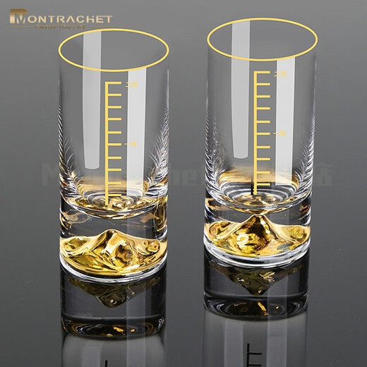 Montrachet gold-marked white wine cup set, one or two crystal glass gold foil cups, household two or two scale Jinshan small wine glasses, 1 or two cups, 6 pieces + cup holder, Jinshan style 50 ml