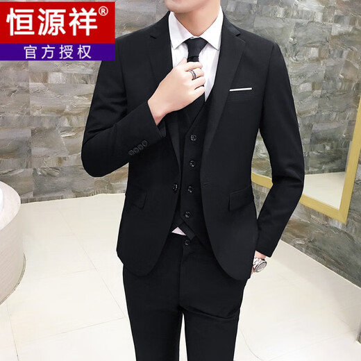 Hengyuanxiang suit men's three-piece business formal suit professional suit groomsmen groomsmen wedding dress spring L 105-120 Jin Jin equals 0.5 kg light gray (suit + trousers)