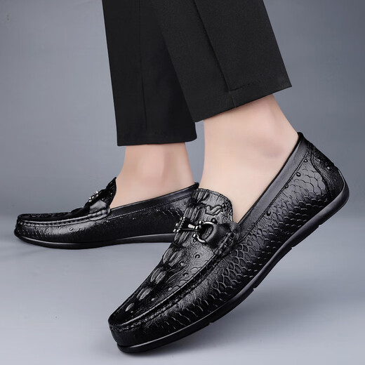 Fugui Bird Men's Shoes Summer Toe Cowhide Casual Casual Crocodile Patter