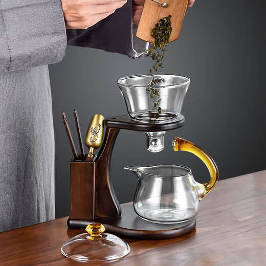 Zhengyang lazy glass kung fu tea set household magnetic teapot tea making artifact tea cup light luxury high-end tea drinking set automatic (pavilion) + 6 anti-scald cups + cup holder 10 pieces