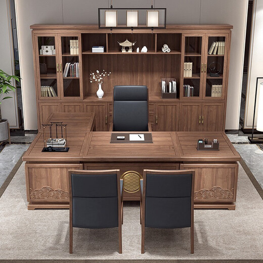 Hanjitang Yuxin Chinese style solid wood boss desk office desk and chair combination atmospheric high-end president table Zen class desk office furniture 2.0 meters boss table
