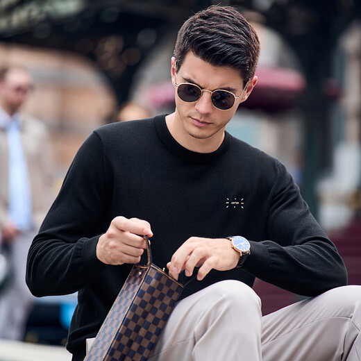 
Mr. Cloth round neck long sleeve hair T solid color simple skin-friendly and comfortable cardigan men's 2025 spring and autumn new product BT11978 Piano Black M (170)