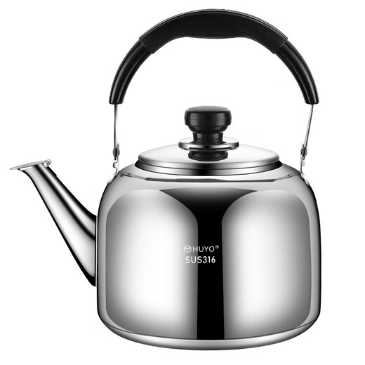 HUYO food grade 316 stainless steel kettle large capacity household open flame hot water kettle gas induction cooker old-fashioned tea kettle antibacterial 316 steel kettle water boiling sound 5L