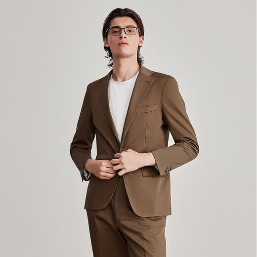 By Creations Bopin unstructured easy-care suit suit men's professional formal wear professional commuting flat lapel business suit coffee color 46 (170/88A)