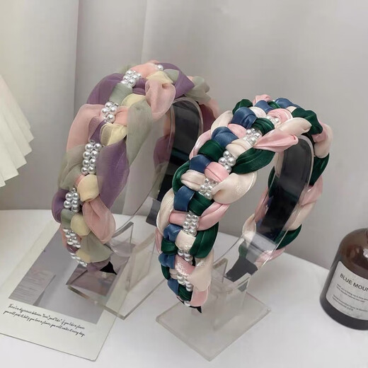 Chuxiang (CHUXIANG) temperament pearl rhinestone hair accessories non-slip headband braided twist headband high skull wide-brimmed hairpin lilac mesh contrast color headband pearl style A08