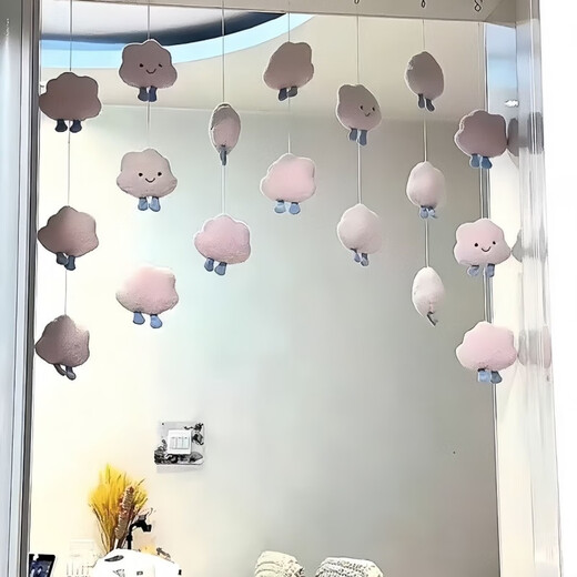白云云朵门帘挂帘玄关免打孔门上装饰品卡通卧室棉艺房门房间珠帘 白云7条18朵(送自粘扣) 配自粘扣