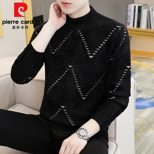 Pierre Cardin Mink Velvet Half Turtleneck Sweater Men's Autumn and Winter Thickened Knitted Bottoming Shirt Trendy High-end Inner Cardigan Khaki M 95-115Jin Jin is equal to 0.5 kg