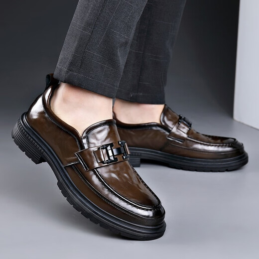 JOISNEAS men's shoes breathable new autumn breathable loafers British business formal leather shoes genuine leather men's casual beanie shoes brown brown (single shoes for all seasons) 42