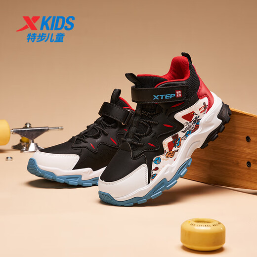 XTEP children's leather leather windproof and warm thick-soled casual shoes with elevated straps black/XTEP white/challenge red size 37