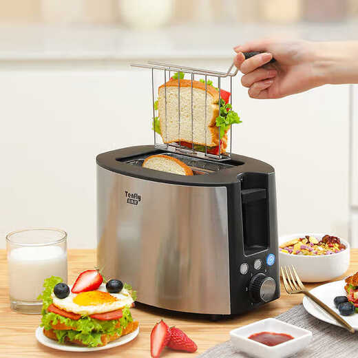 Tenfly Toaster Toaster Stainless Steel Double Slice Toaster Home Desktop Toaster Commercial Double Slice Toaster Touch Control Model One-click defrosting and heating Knob for easy operation Recommended