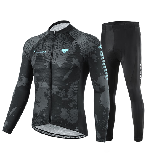 Tas Chang spring and summer road bike professional long-sleeved cycling jersey top high elastic breathable quick-drying mountain bike jersey black gray suit L