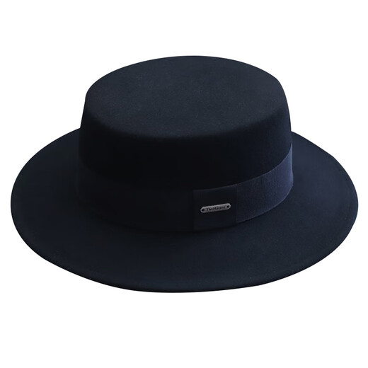 Tochino hat women's autumn and winter casual versatile fashion top hat black wool flat-edge top hat British retro flat-top hat men black regular M size adjustable (54-57.5cm)