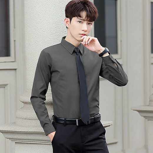 
Zuo Shangniao long-sleeved shirt men's summer thin slim solid color work professional formal wear casual Ai Tao top slim inch clothes white single piece XL-suggested 105-125Jin [Jin equals 0.5 kg]