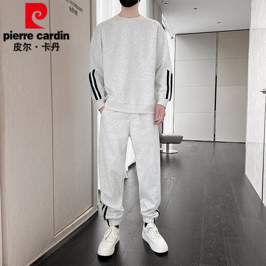 Pierre Cardin Herren-Casual Sportswear Set 2025 Neuer Frühling und Herbst Runde Hals Langarmed Sweatshirt Herren Herbst und Winter hübsches Set 9230 Bohnengrün S
