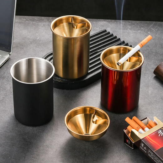 Yunsui stainless steel ashtray creative personalized ash artifact anti-fly ash sand funnel ashtray large KTV bar hotel [gold] upgraded cigarette buckle