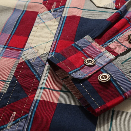 
JP autumn men's plaid long-sleeved shirt casual shirt 1592 red M (110Jin[Jin equals 0.5 kg]-125Jin[Jin equals 0.5 kg])