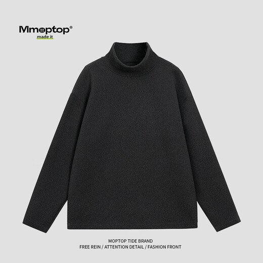 MMOPTOP German velvet turtleneck sweatshirt warm and thickened men's autumn and winter double-sided velvet bottoming long-sleeved inner layer APW965 black XL