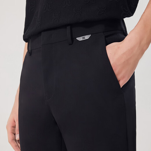 Carbin Men's Casual Pants Spring and Summer LOGO Embroidered Pants Slim-fitting Small Pants I Coal Black 01 M /170/48