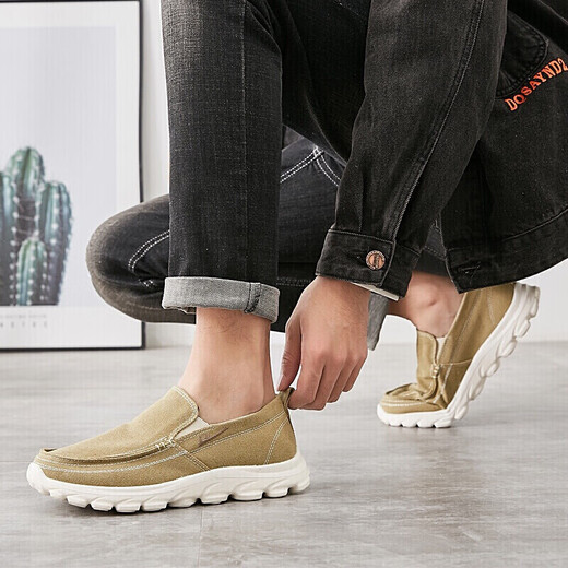 Pull back men's shoes canvas shoes breathable sports casual shoes one-leg low-cut trendy sneakers WXY-B011Z khaki 42