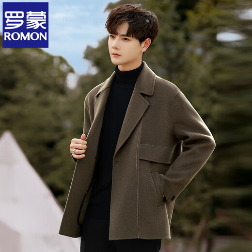 ROMON double-sided wool coat men's autumn and winter thickened woolen windbreaker short high-end suit woolen coat men's card green M 125-145Jin Jin equals 0.5 kg