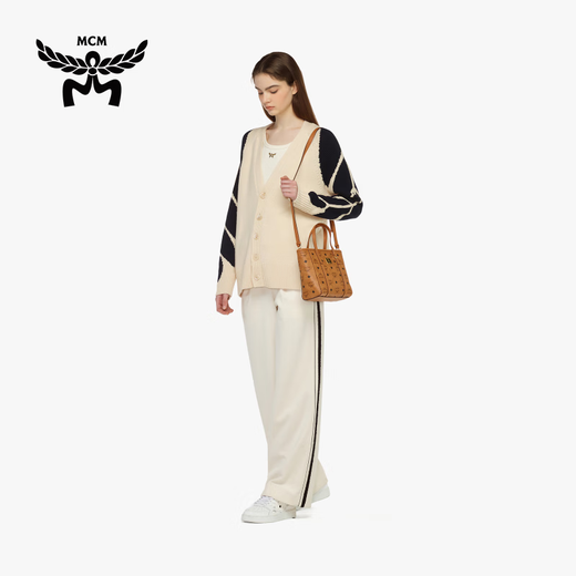 MCM Official Flag TONI Mini Vegetable Basket Handbag Tote Bag Commuting Bag Crossbody Women's Bag Cognac Color Mini