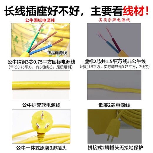 BULL Electric Motorcycle Charging Extension Cord Plug Outdoor Socket Outdoor Power Cord Waterproof Extra Long Power Strip Extra Long Power Strip Household Plug Strip Anti-Fall Socket Set (3 Slots) C221X Wireless 5 Meters (Suitable for Short Distance Use)