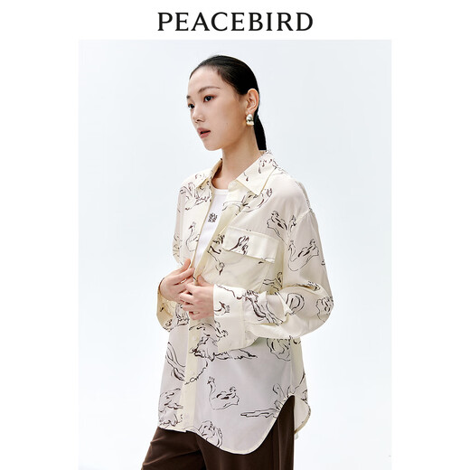 Peacebird [Gleiches Modell für Zhang Jingyi] Frauenkleidung 2024 Spring Neues Temperaturdruck Hemd A1CAE1502 Neutrales Muster s