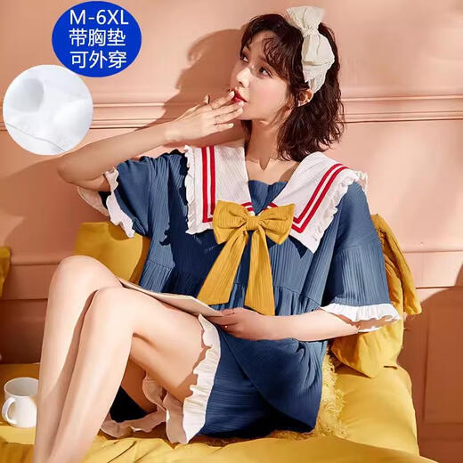 莫贝海大码睡衣女夏季带胸垫2025新款短袖可爱特大码宽松家居服短裤套装 A3519固定胸垫 M 80-100斤