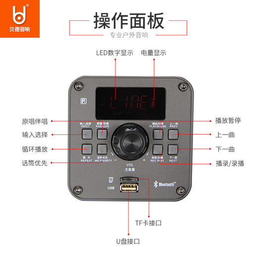 Bader 1576 Wolf Warrior high-power outdoor Internet celebrity karaoke square dance audio wireless Bluetooth heavy bass karaoke singing mobile trolley speaker with karaoke wireless microphone headset 12 inches + 2U segment microphone + 32GU disk + gift bag