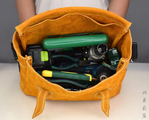 Yichen customized electrician's tool bag for men's construction site cowhide carpentry multi-functional genuine leather wear-resistant repair tool bag single extra large zipper bag