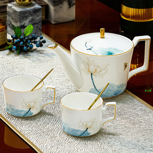 NINE CRANES Jingdezhen cup set 2024 new home light luxury bone china tea cup gift set tea set rotating tray high-end bone china water set 8-piece gift box