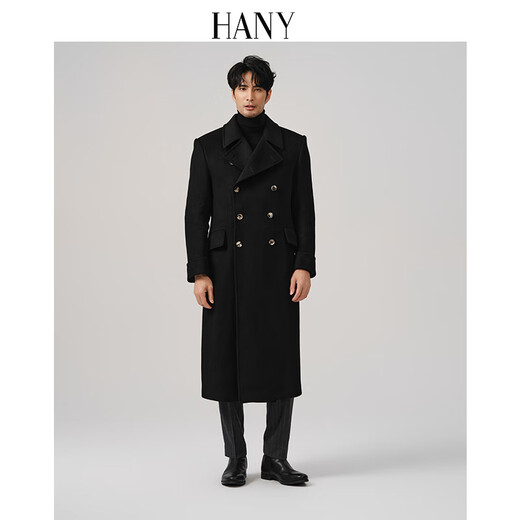 汉尼（HANY）【超厚羊毛马球大衣男】外套男长款男士商务保暖防风毛呢风衣秋冬 博尔赫曜石黑 【单码定制版型】 L (50) 【建议150-170斤】